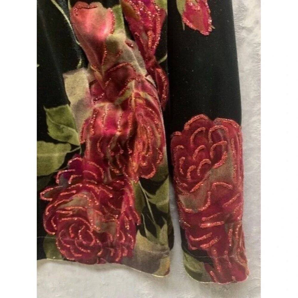 Sweetheart Jeffrey‎ & Dara  Velvet Burnout Red Rose Jacket Size 18W wearable Art
